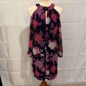 New York & Company Navy Floral Long Sleeve Dress